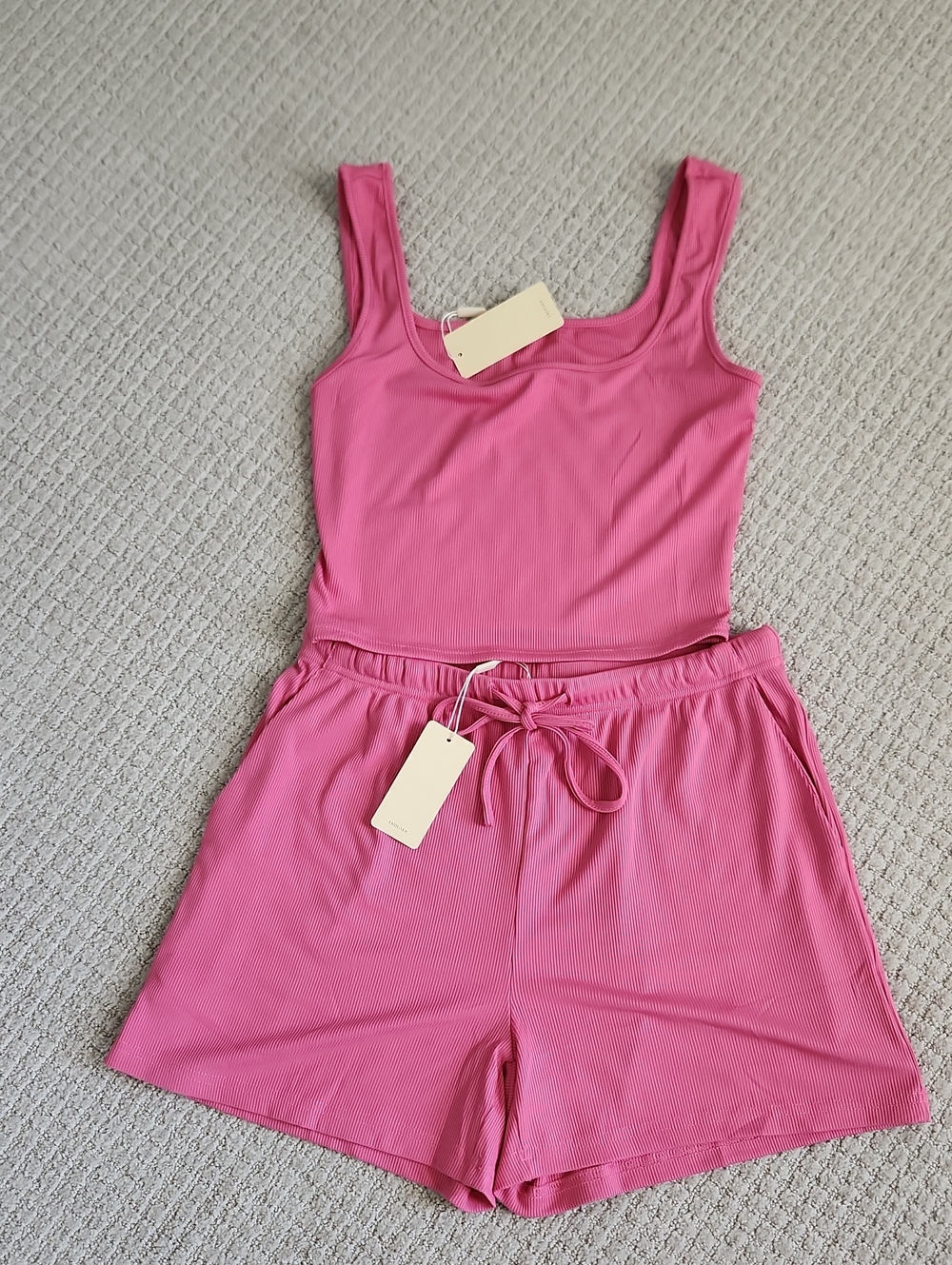 Women’s Pink Ribbed Tank & Drawstring Shorts Set